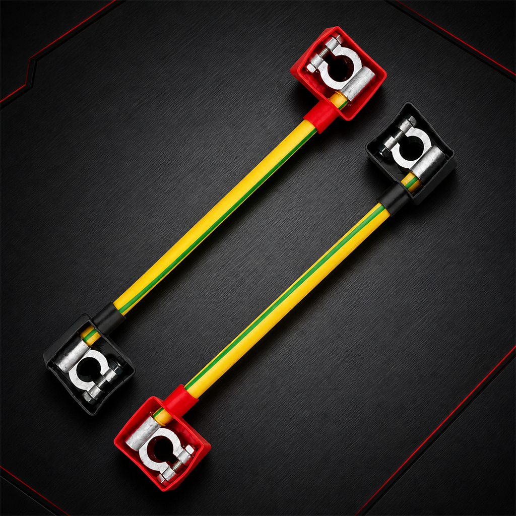 30cm Heavy-Duty Battery Connecting Wire 12mm² Pure Copper Yellow-Green Grounding Power Cable with Dual Sheathed Lead Clips