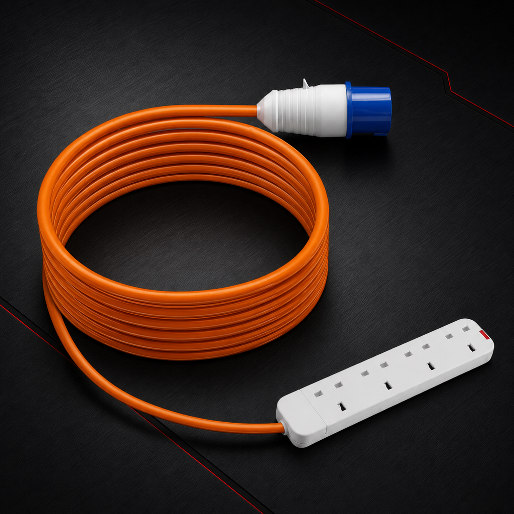 Heavy Duty CEE Power Plug Electric Hook up Cable UK Type Extension Cable 4Way Power Strip with Indicator Led for Caravan Camping