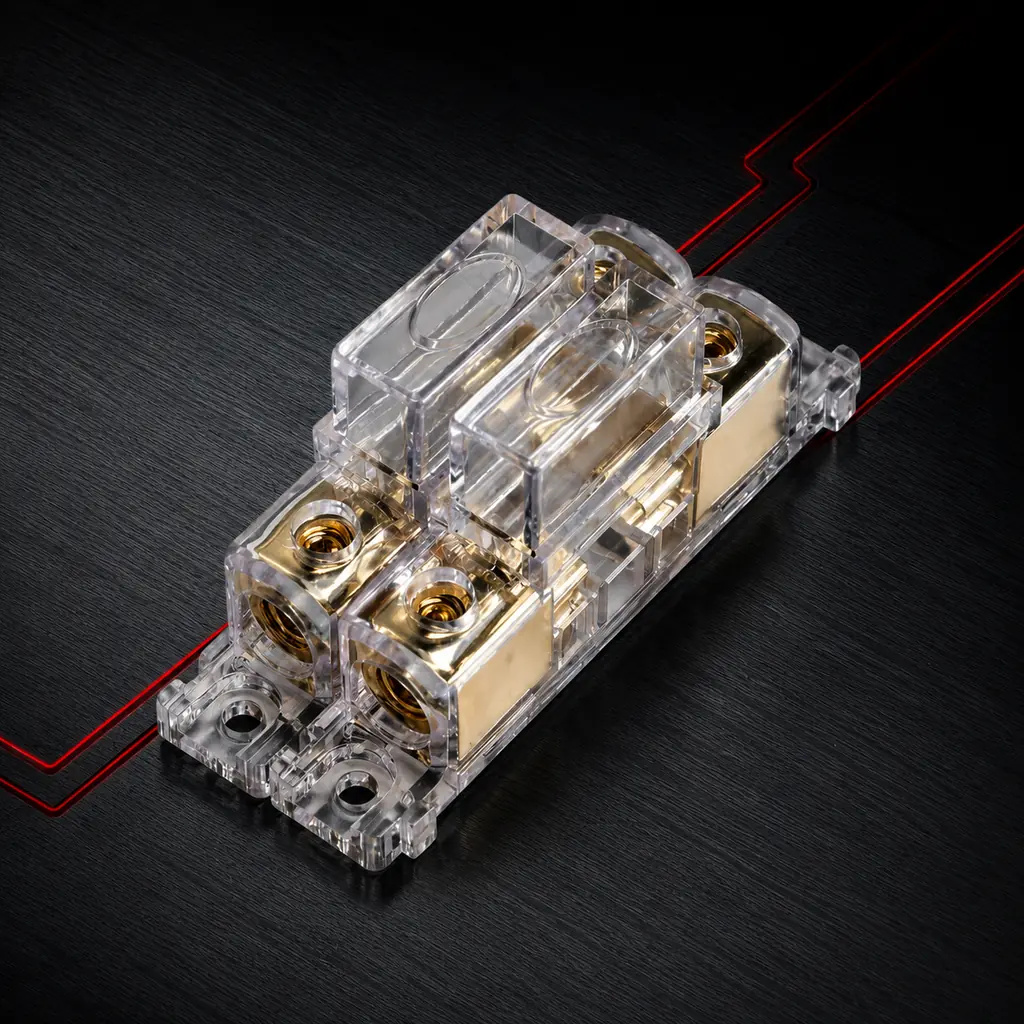 Maxi Lead High Voltage Fuse Holder Auto 4/8AWG Cable Gold Plated Terminal Blade Afs Fuse with Clear Cover for Car Audio Truck