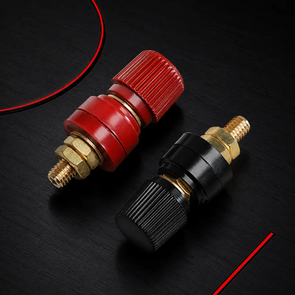 M8 M6 Auto Car Brass Red Black Battery Binding Post Pole Terminal Connectors Adapters with Bakelite Cover for RV Battery Use