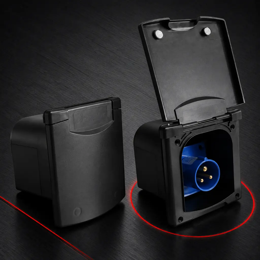 IP44 Waterproof ABS UV Resistance 16A 32A CEE Panel Mounted Socket with Magnet Cover Back Cover for Caravan Power Charging