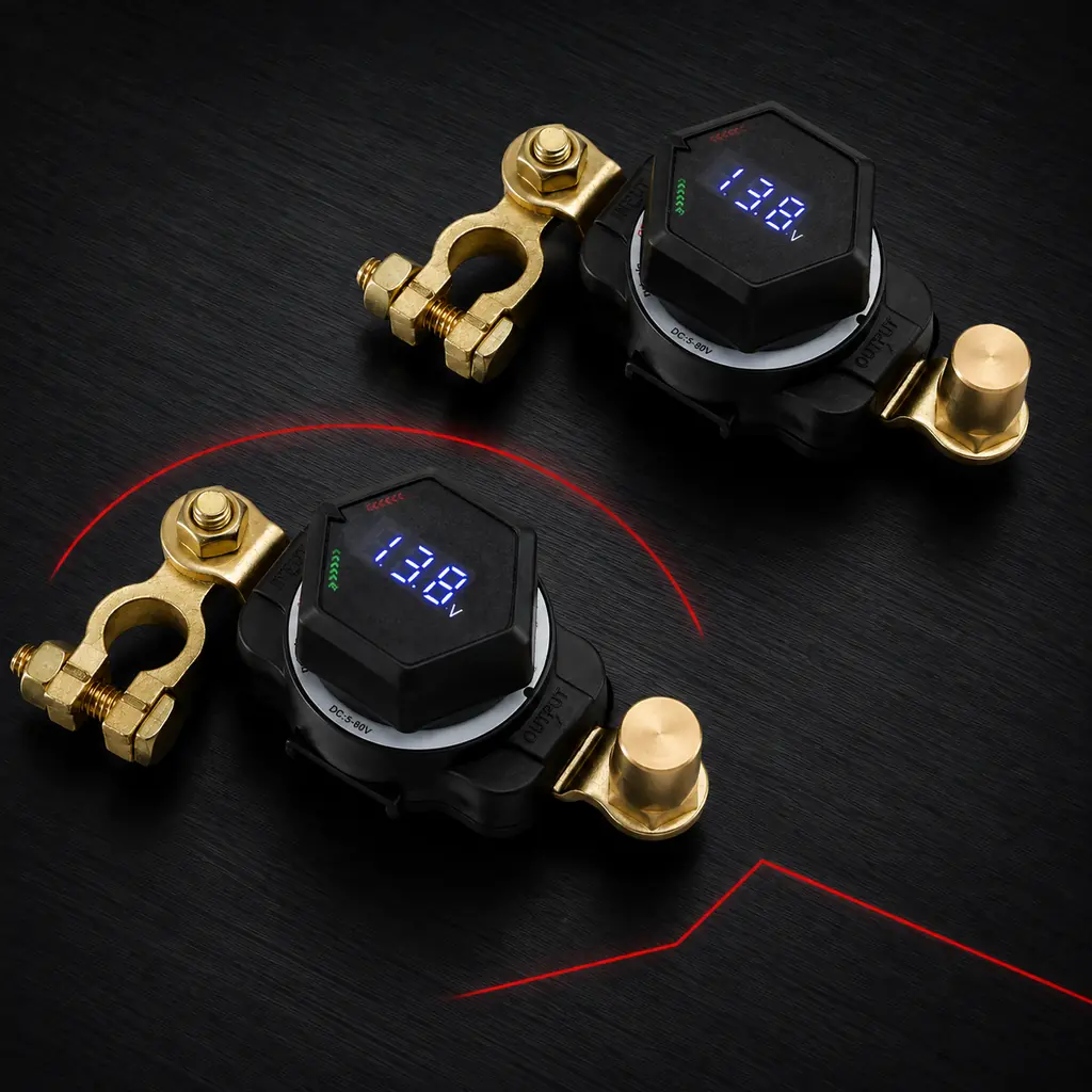 Heavy Duty Silver Plated Copper Battery Switch Disconnect Isolator With Voltage Display Battery Terminal for Automotive RV Car
