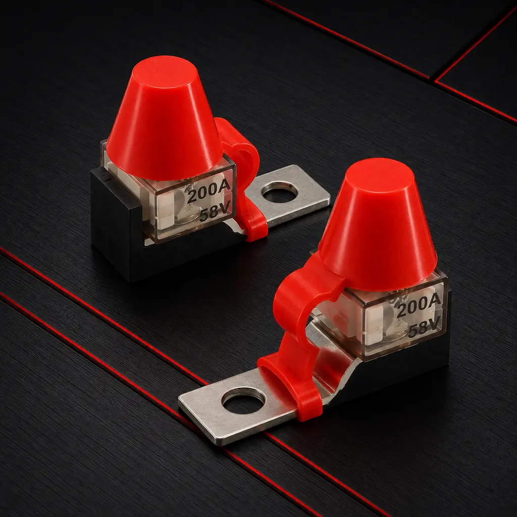 200A 58V Single One Way Single Pole M8 MRBF Battery Fused Terminal Block with Ceramic Fuse for RV Marine Automotive Blade