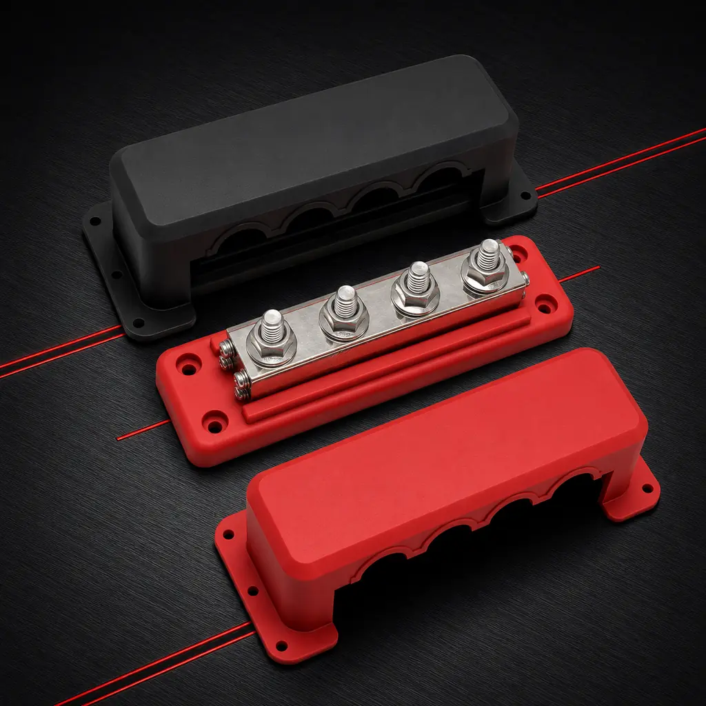 600A Copper 4 Way Battery Electrical Copper Power Distribution Posts Junction Block Bus Bar Holder Terminal Automotive Marine