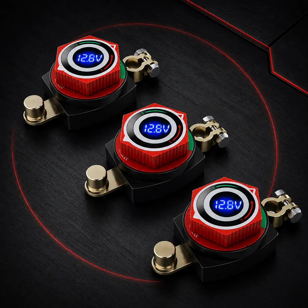 Digital Display Rotary Switch 90 Degree Battery Disconnect Switch with LED Voltmeter 1NO Screw Terminal for Marine Automotive