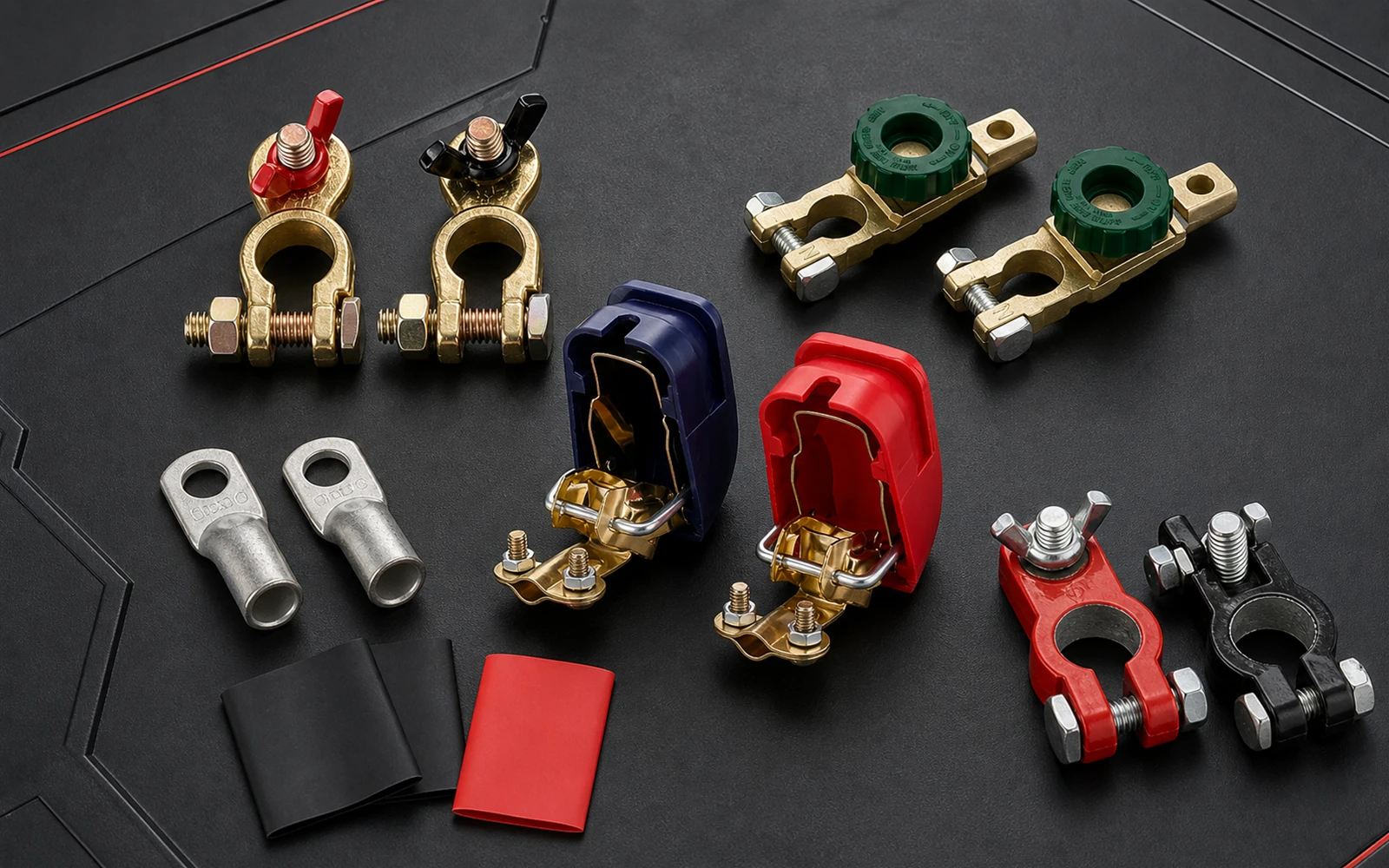 Brass and zinc alloy battery terminals and wire terminals