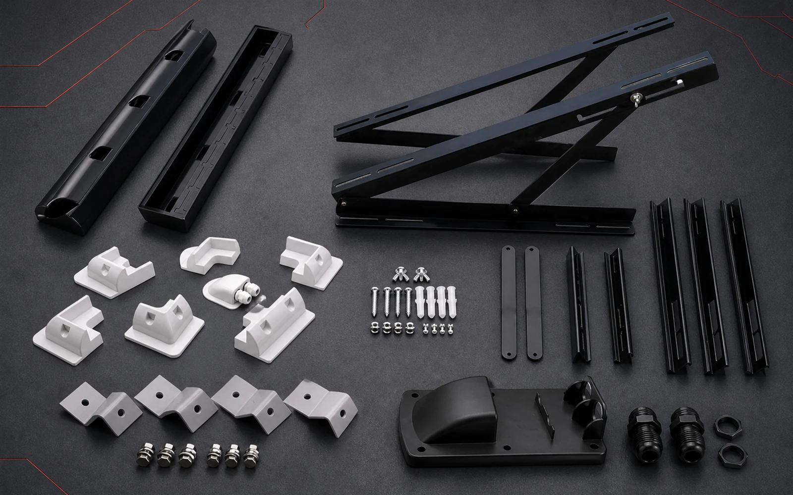 RV solar panel mounting brackets and cable entry glands