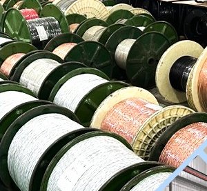 Copper cable reels in the wire warehouse