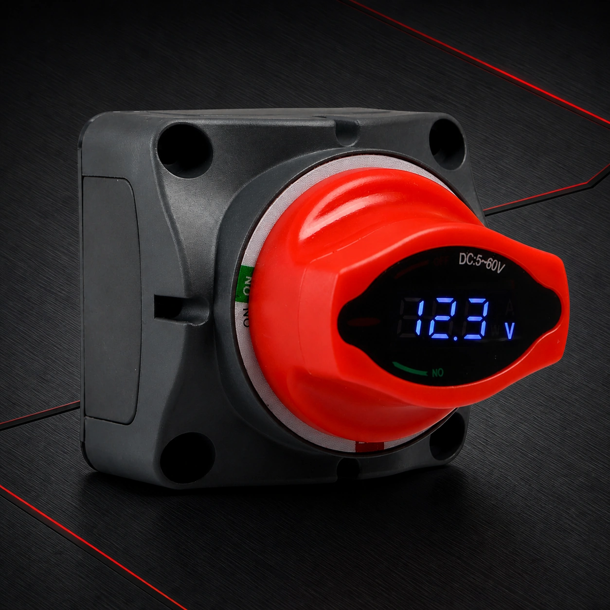 BS-017 digital rotary battery disconnect switch on a dark industrial background