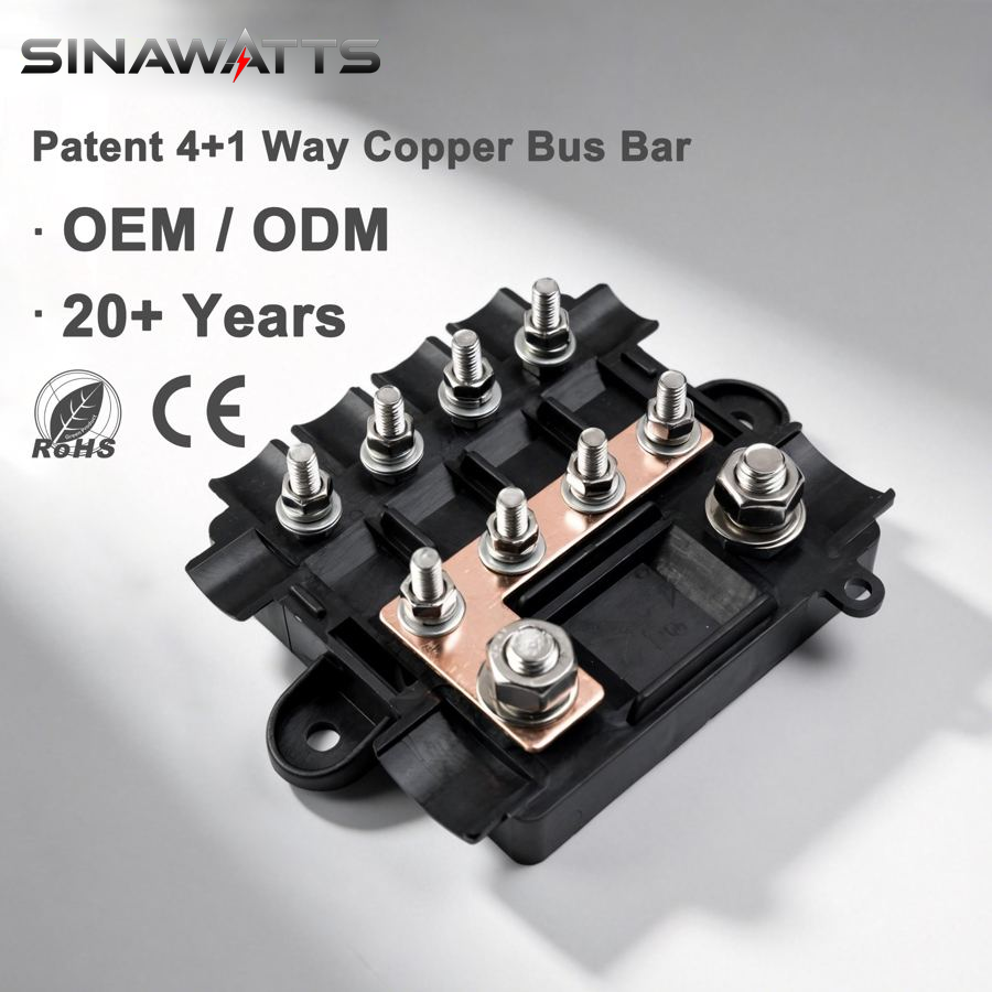 CE 12V 48 V 58V PA66 Shell Copper Bus Bar Max 150A 4+1 Way 8M5 MIDI 2M8 MEGA Mini DC Car Audio Blade Afs Fuse Holder Box