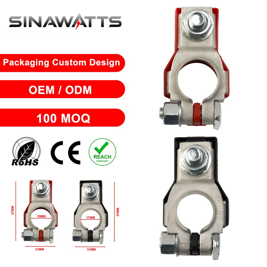 Heavy Duty Auto Car Front Tin Plating Brass Lithium Battery Post Pole Terminal Connectors Adapters with Iron Screws Motorcycle