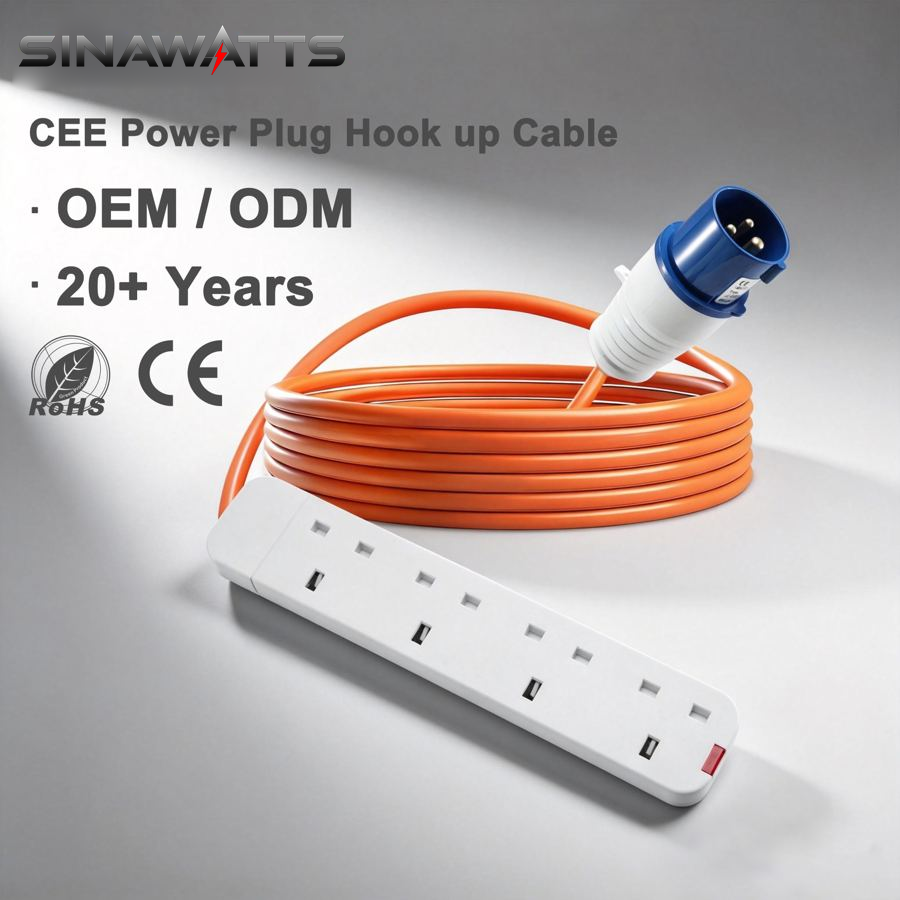 Heavy Duty CEE Power Plug Electric Hook up Cable UK Type Extension Cable 4Way Power Strip with Indicator Led for Caravan Camping
