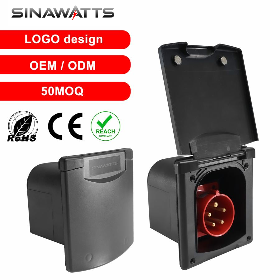 CE Certification Waterproof ABS UV Resistance 16A 5 Pin CEE Panel Mounted Socket with Magnet Back Cover for Caravan Power Charge
