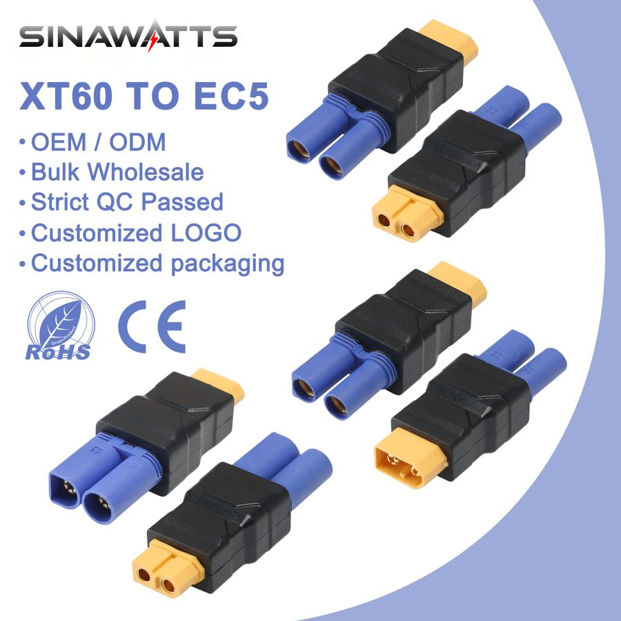 XT60 Male Female to EC5 Male Female Connector Adapter Converter for RC Lipo Battery Drone Car Boat Support OEM ODM Custom Logo